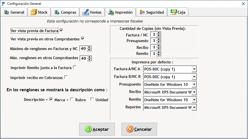 Configuración Datos Generales Solapa Impresión