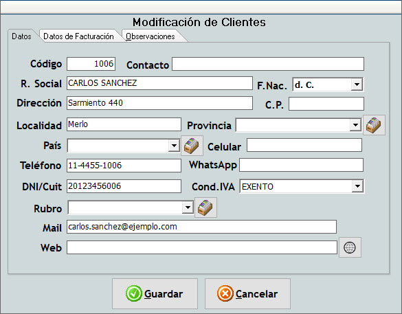 Ficha de Clientes Solapa 1