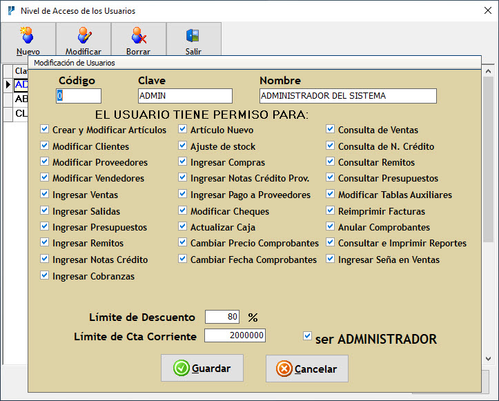 Ficha de Modificación de Usuarios de Plus 7
