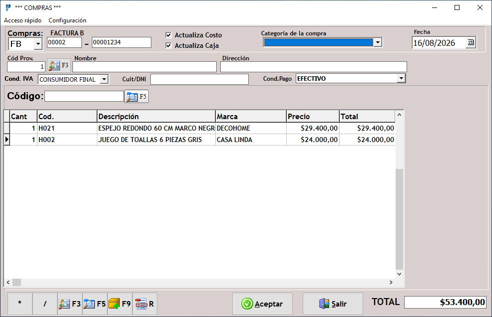 Pantalla de Compras de Plus 7