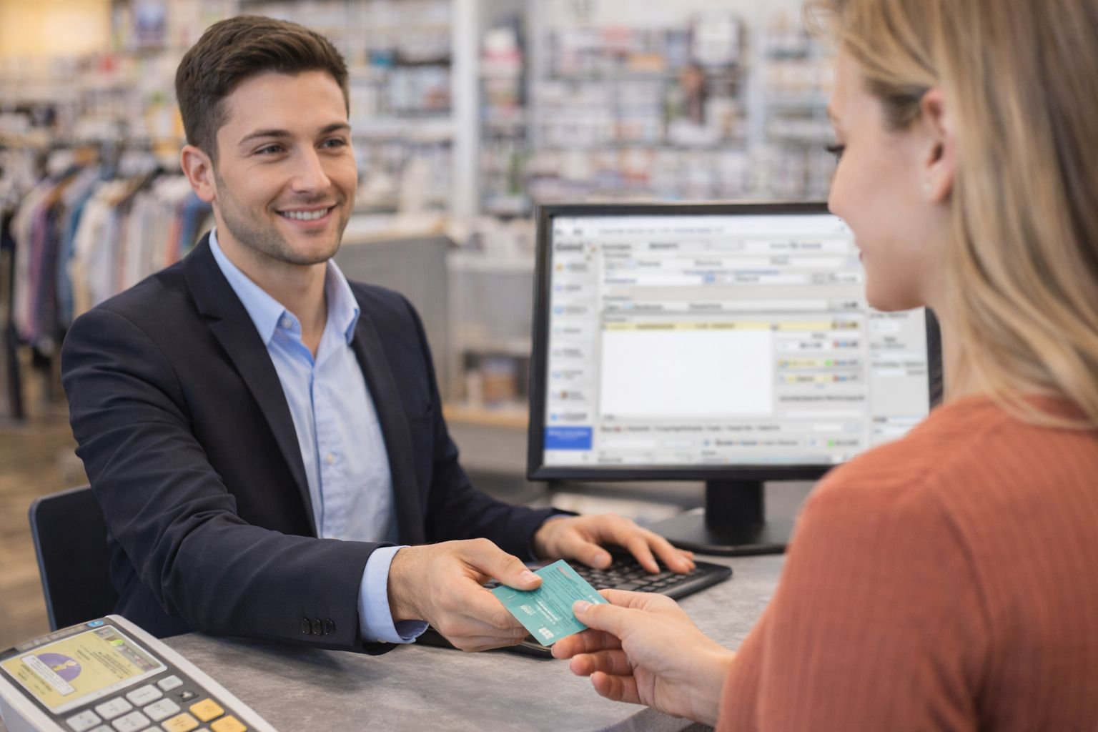 Vendedor usando Punto de Ventas Plus